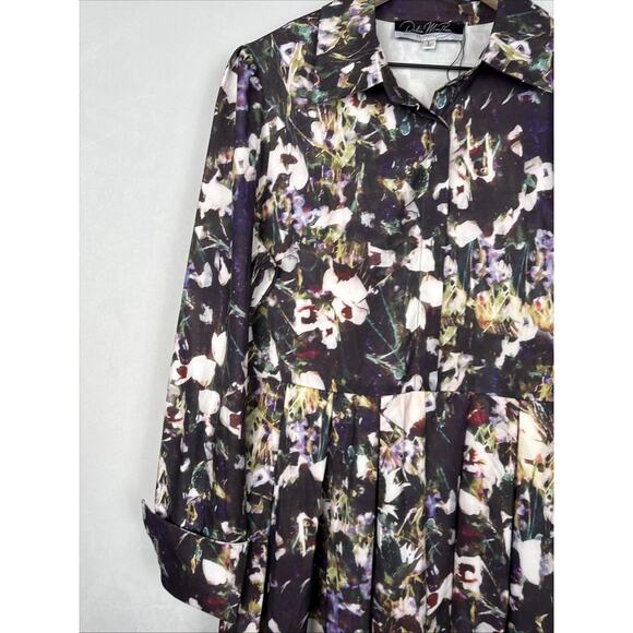 Dalia MacPhee Long Sleeve Floral Dress L Black Collared Button Front Art to Wear - Picture 4 of 15